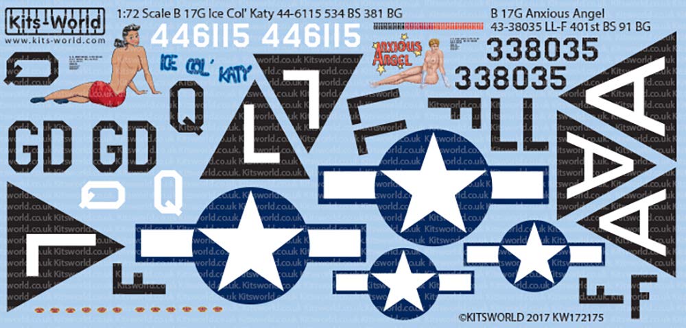 KW172175 US Army Ice Katy Anxious Angel Decal 1/72 WW.II B-17G Col' &