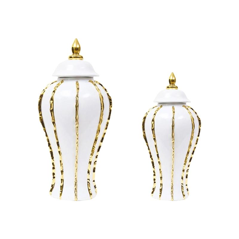 Keramik Ingwerglas Weiß und Gold Porzellanbehälter Blumenvase mit Deckel für Hochzeitsmittelstücke Dekoration Geschenk