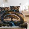 3pcs Fantasy Landscape with a Mystical Tree Quilt Set - Soft and Comfortable Bedroom, Guest Room and Dorm Decor Bedding Set 1 Quilt Cover + 2 Pil