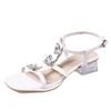 2025 new models, fashionable and sexy versatile Roman style rhinestone thick heel sandals square head thin heel women's shoes