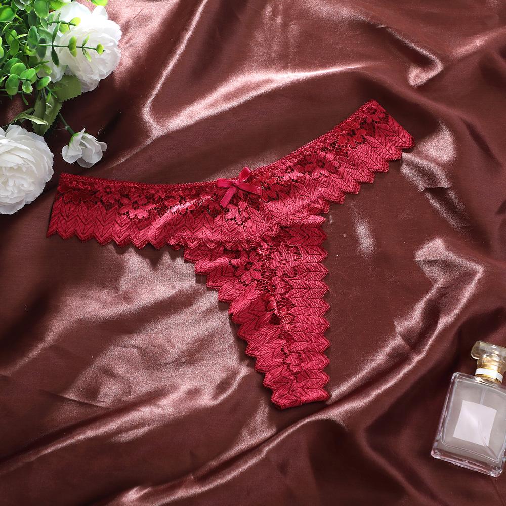Women Sexy Lace G-String European And American High Quality Underwear BowTransparent Hollow Lace Pattern Women's Lingerie