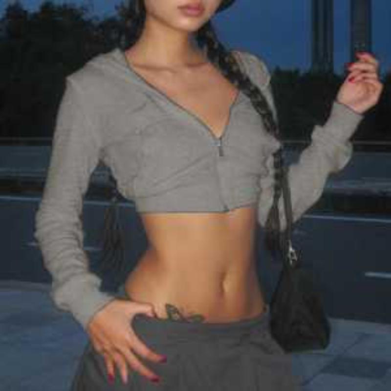 

Женская белая укороченная толстовка на молнии, облегающая, с длинным рукавом, повседневная куртка S серый