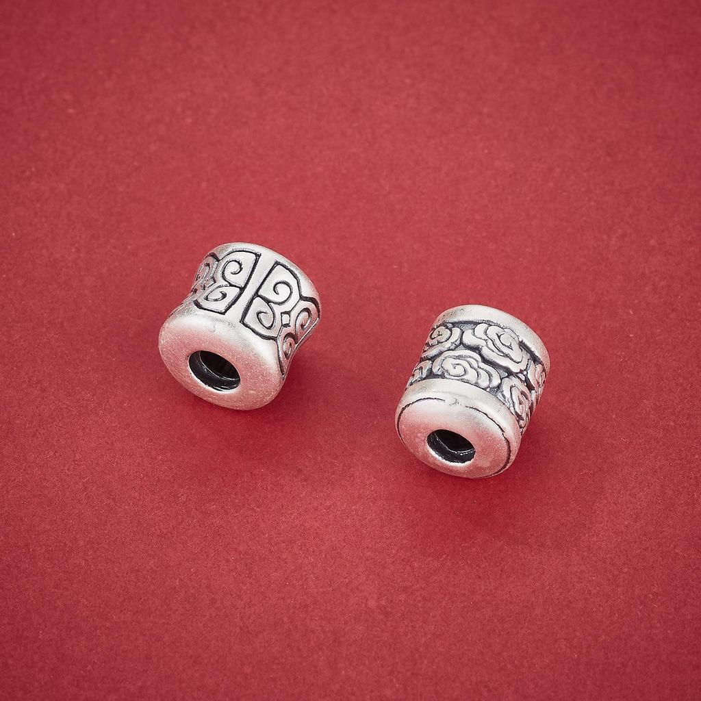 Sterling Silver 999 Ruyi Cloud Pattern Spacer Beads - Chinese Style Barrel Beads for DIY Bracelets