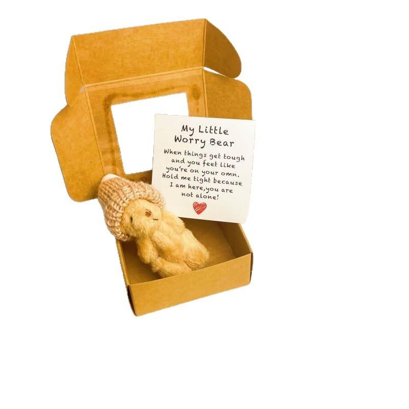 

Adorable Pocket-Sized Worry Bear Plush Teddy with Encouraging Greeting Card&Gift Box Comforting Keepsake for Friends Loved Ones