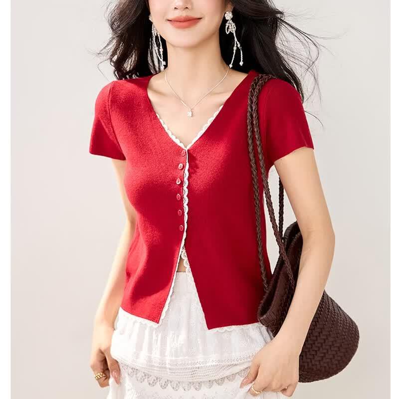 ZUOSE Petite Lace Short Sleeve Cropped Cardigan S