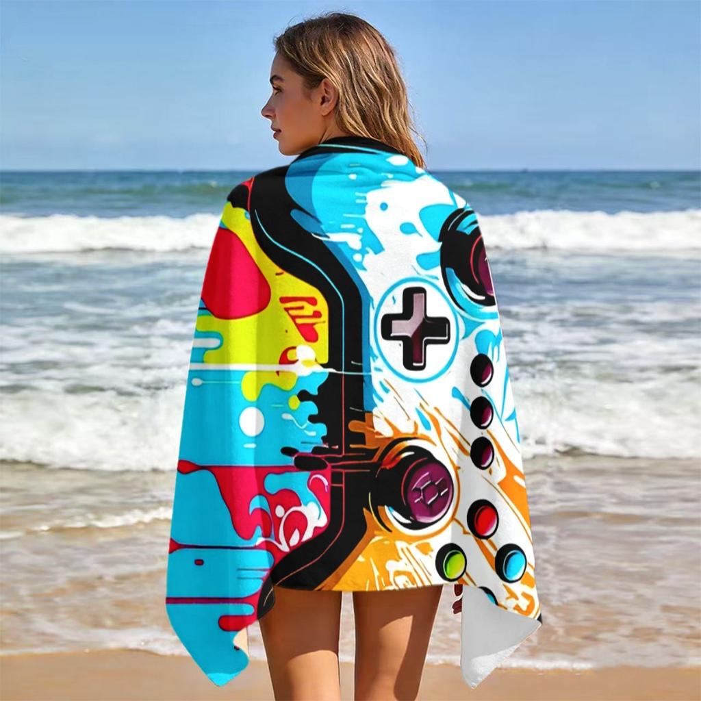 Gaming-Controller-Muster Mikrofaser Strandtuch Schnelltrocknend Saugfähig Tragbar für Schwimmen Tauchen Reisen Gamer Geschenk