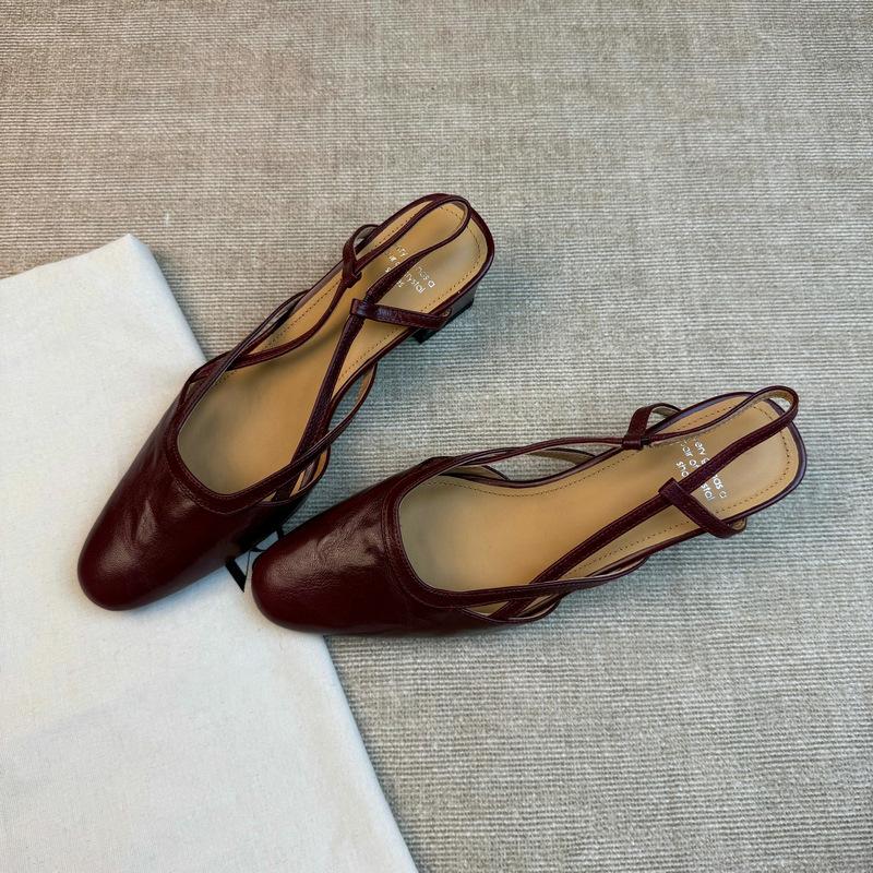 

[Spot] Side hollow sandals, elegant 5cm high heel, comfortable spring and summer round head new leather shoes, provided by the manufacturer 34