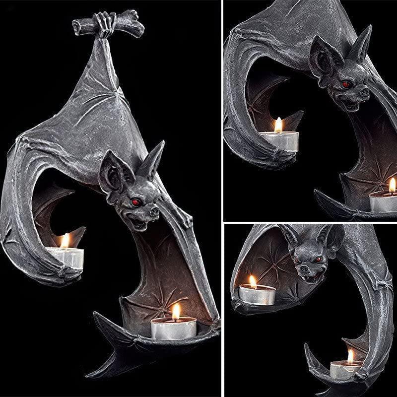 Novo Porta-Velas Tealight de Morcego Castiçal de Halloween Estátua de Morcego Castiçal Pendurado para Jardim Luz Jardim Casa Decoração de Halloween