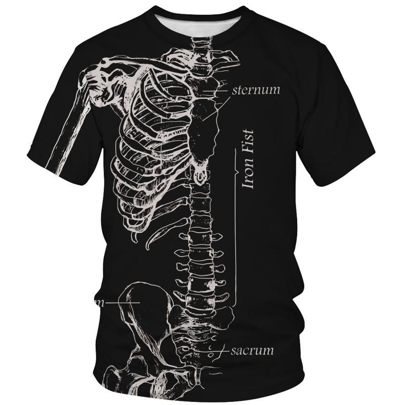 Diagrama do Esqueleto de Órgãos Camiseta Masculina de Gola Redonda Solta com Estampa Digital 3D Nova