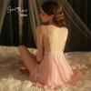 Rose Desire Lace Deep V Plus Size Dress Set with Bow and Removable Bra Pads (P5768)