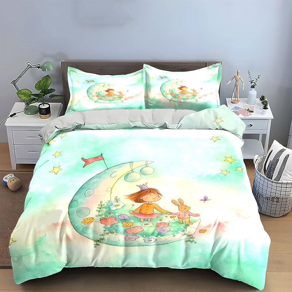 Fairy Tale Moon Nursery Decor Soft Comfortable Duvet Cover Bedding Set Included 1*Duvet Cover & 2*Pillowcases, Gift
