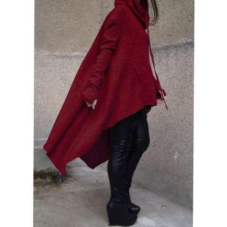 New Women Long Sleeve Hooded Poncho Coat Solid Color Drawstring Loose Casual Pullover Long Hoodies Sweatshirt S