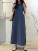 Women's Sleeveless Denim Long Skirt Dress with Pockets
