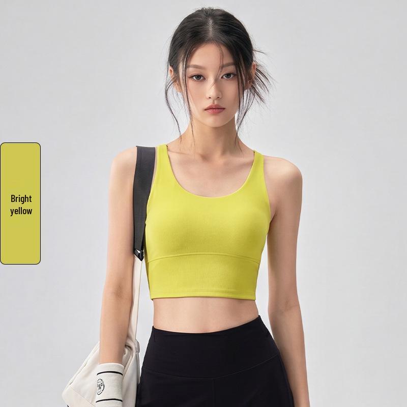 Solid Color Cross-Back Sports Bra with Integrated Cup - Sexy and Slimming Yoga Tank Top