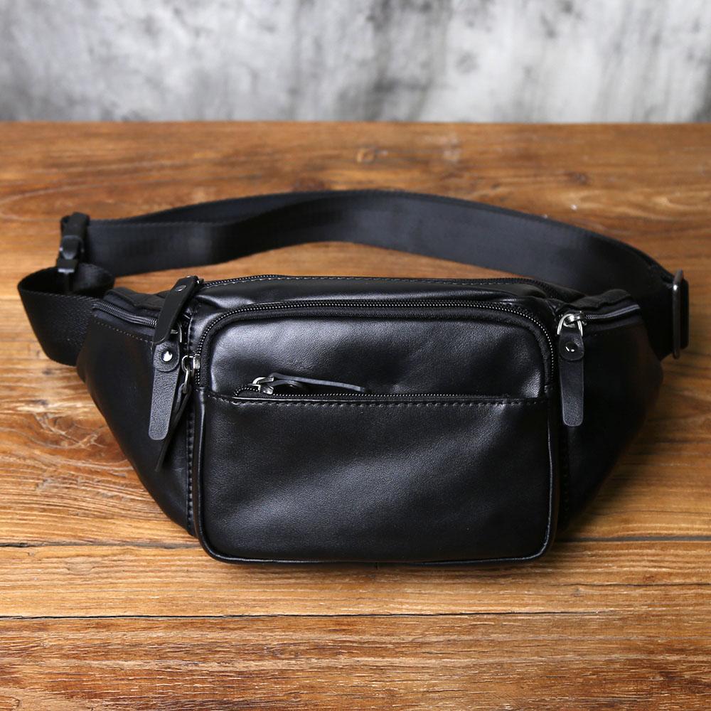 

NZPJ Men s Genuine Leather Chest Bag - Top-Grain Cowhide Waist Bag / Crossbody Bag with Multiple Compartments & Phone Pocket чорний