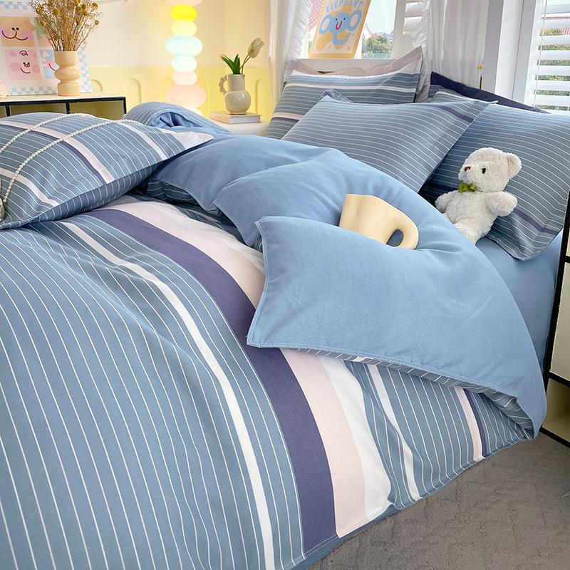 Plaid Striped Bed Sheet Quilt Cover Twill Thickened Quilt Cover Bedding Quilt Cover Three-piece Bed Sheet Set