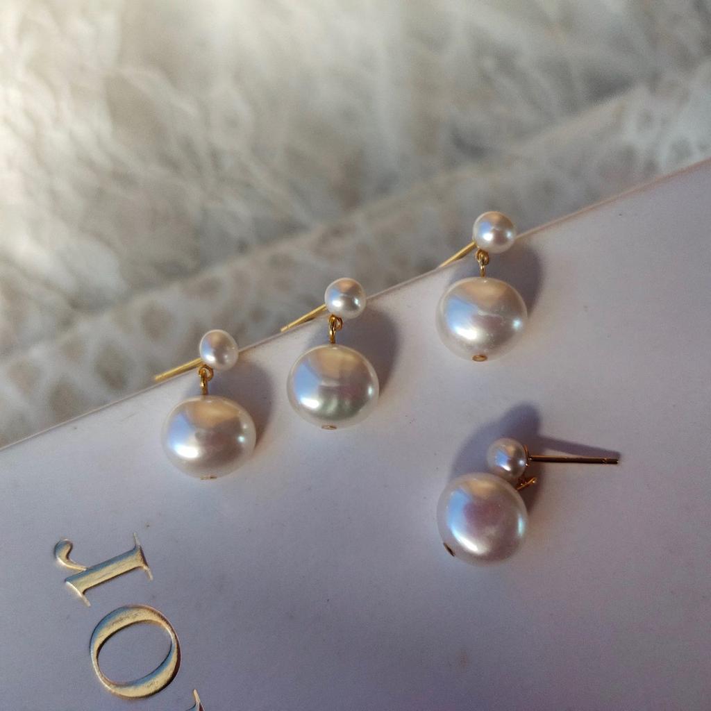 Flat Baroque Natural Freshwater Pearl Stud Earrings Pendant Delicate Silver Needle Gold Plated Earrings Steamed Bread Beads Double Beads