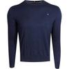 Logo Embroidered Lightweight Crew Neck Long Sleeve Pullover Sweater Men Sweater Navy-Blue 78J0460-410
