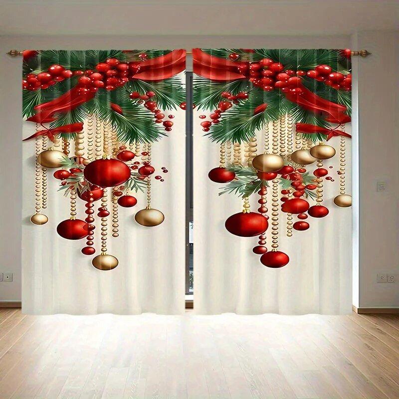 

2 штуки штор с рождественским принтом, шторы с кулиской 42*84, для спальни и гостиной, украшение дома, украшение комнаты 14Wx39L(35x100CM)x2