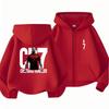 Kids Black Zipper Fashion Hoodie Boys Girls Casual Autumn Top Football Star Print Clothing