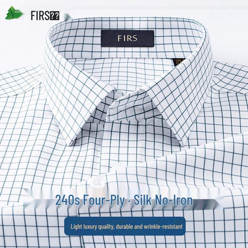 FIRS Men s 240-Count Mulberry Silk Blend Non-Iron Plaid Long-Sleeve Shirt 41