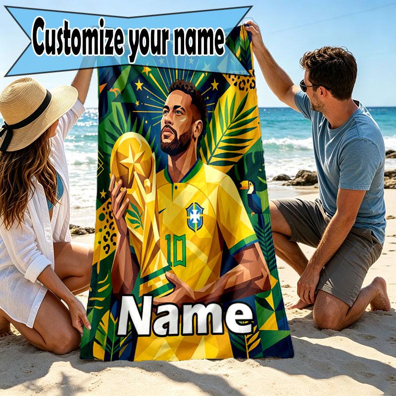 Personalisierbares Neymar Jr Strandtuch mit individuellem Namen, für Reise Camping Strandparty Heimdeko, Geburtstagsgeschenk für Familie & Freunde