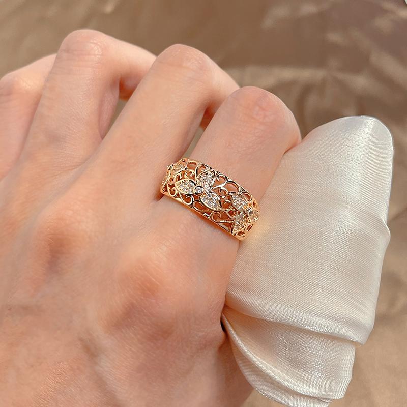 Nya Rose Gold Örhängen Ringar Set För Kvinnor Naturlig Zirkon Blomma Ring Vintage Brud Bröllop Smyckesset Partypresent