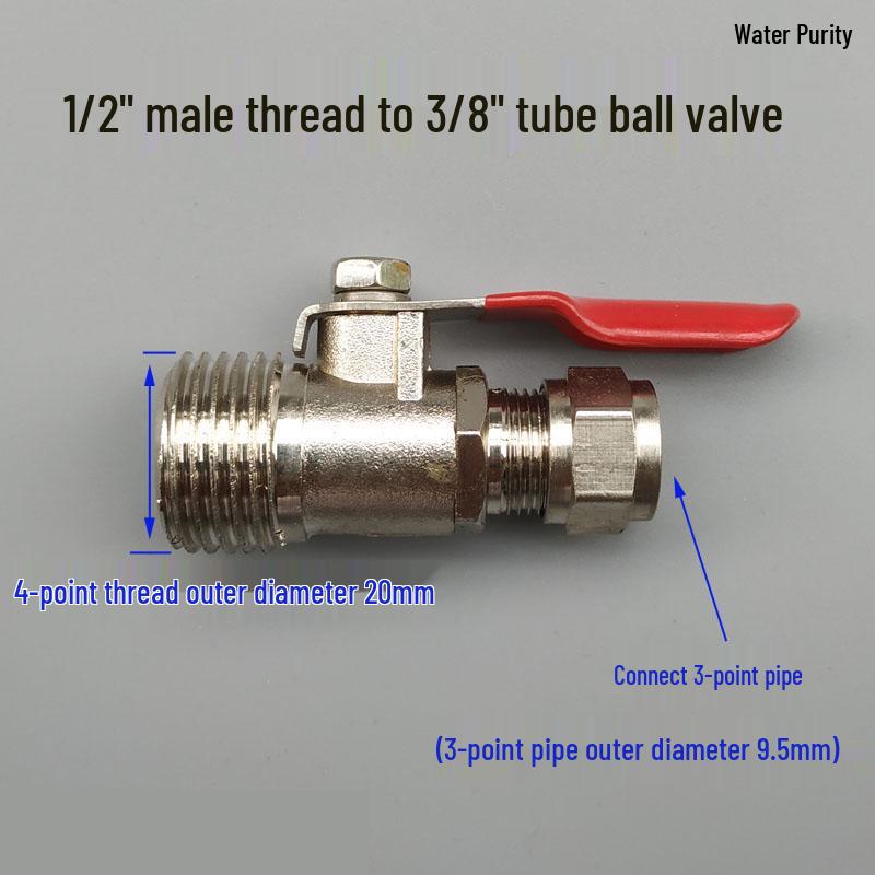 4-Way to 2-Way Tee Connector Water Purifier Valve with Switch, One-Piece Copper Alloy Ball Valve.