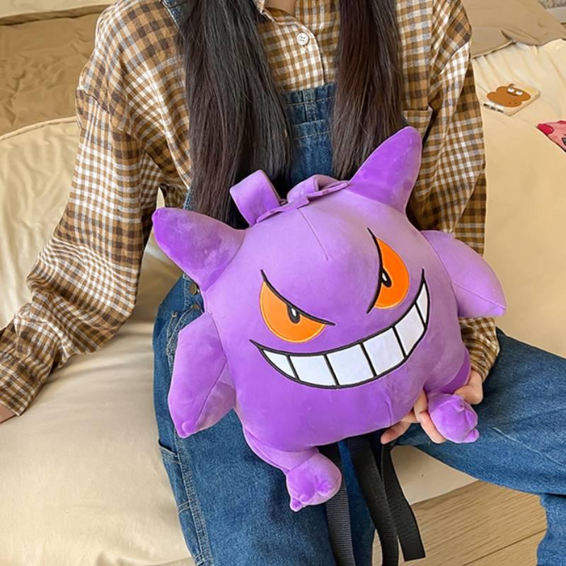 Cute Gengar Plush Backpack For Kids Soft And Comfortable Velvet Material Purple Color 13.4 X 10.6 X 6.7 Inches