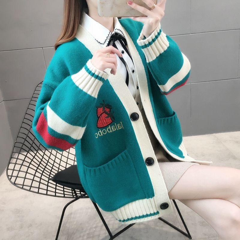 Fashion Spring Korean Version Loose Sweater Knitted Women Sweater Autumn Lazy Sweater Coat.