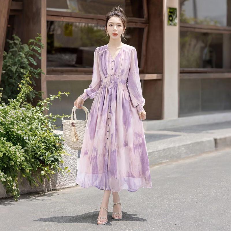 Sibaishe Women s V-Neck French Style Midi Dress M