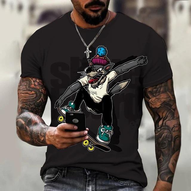 3D digitally printed men s T-shirt, casual crew neck short sleeves S