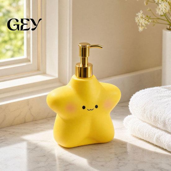 Bathroom Soap Dispenser 400ML Cartoon Star with Plastic Pump, Refillable Liquid Hand Container Container, Empty Shower Gel Lotion Bottle for