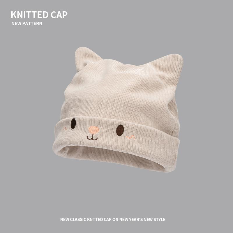 Cute cat ears knitted cold hat big head circumference confinement hat autumn and winter pregnant women nightcap bag head versatile wool hat