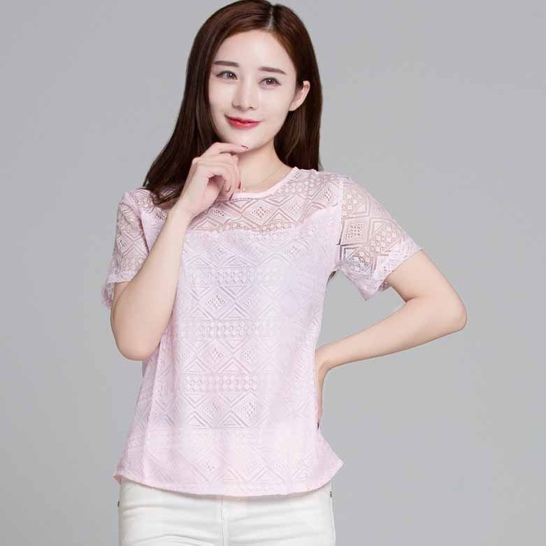 Women's Lace Hollow Embroidery White Elegant Blouse Summer Trendy O Neck Short Sleeve Cotton Shirt Sweet Chic Top Female Blouse