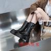 Fashion 9CM Microfiber Leather Autumn Boots Flats Plush Ankle Booties Women Platform Wedge Thick Sole Motorcycle Winter Shoes