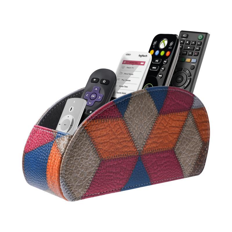Remote Control Holder with 5 Compartments Faux Leather Desk Organizer TV Remote Storage Caddy Tabletop Holder for Living Room Office Home Use