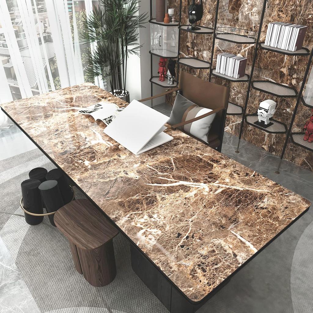 JSEVEM 16"×394" Thick Brown White Marble Wallpaper Peel and Stick Waterproof Brown Marble Contact Paper Vinyl DIY Faux Granite Furniture Tile