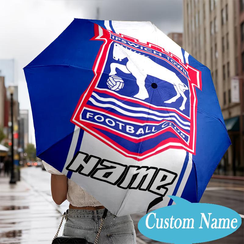 Custom Name Ipswich FC Crest Umbrella Folding Umbrella, Automatic Umbrella - 8-Frame for Travel, Casual Lightweight Personalized Gifts