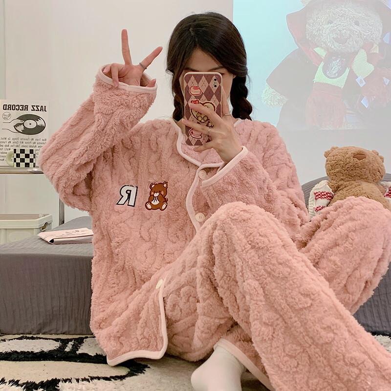 Женский теплый фланелевый пижамный комплект M