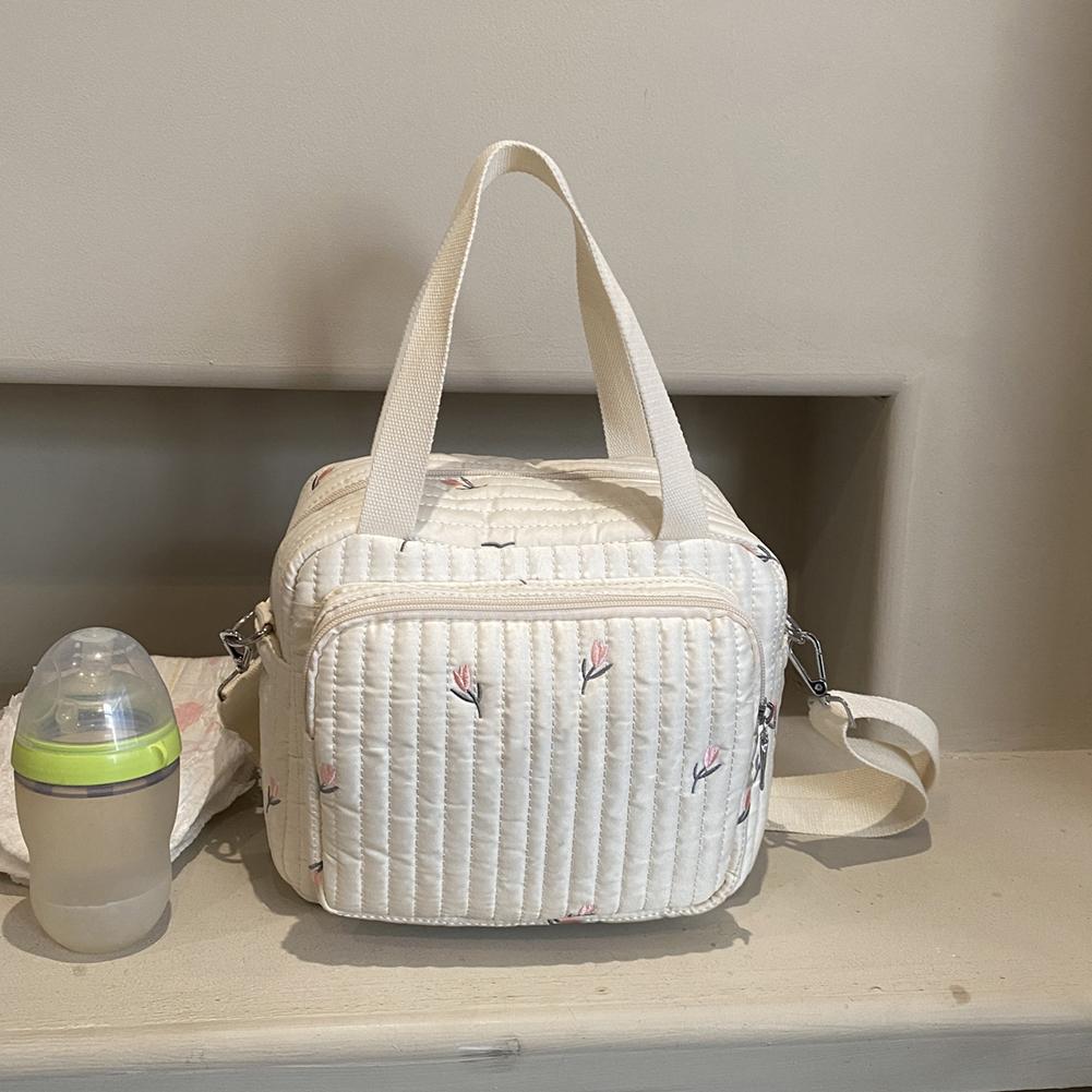 Bear/Flower Quilted Mommy Bag Multifunctional Crossbody Maternity Bag Cotton Messenger Shoulder Bag Adjustable Strap Luggage Bag