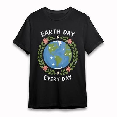 Męski T-shirt Oversize Dzień Ziemi Gałązka Oliwna Planeta T-shirt Krótki Czarny Bawełniany T-shirt