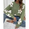 Hooded Round Neck Long Sleeved Sweater with Floral Jacquard Pattern for Autumn Women