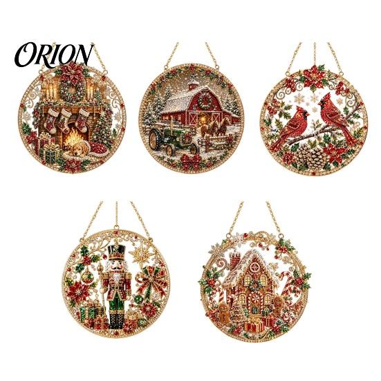 Decorative Plastic Tree Ornaments Christmas Rhinestone Painting Suncatcher Kit, Round DIY Hanging Decor Party Supplies for Home, Craft Pendant Holiday