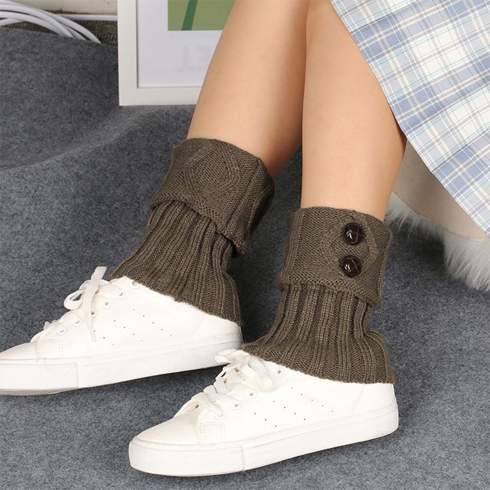 Women's Knit Wool Booties - Button Socks Leg Warmers, Loose Short Foot Warmers with Folding Top.
