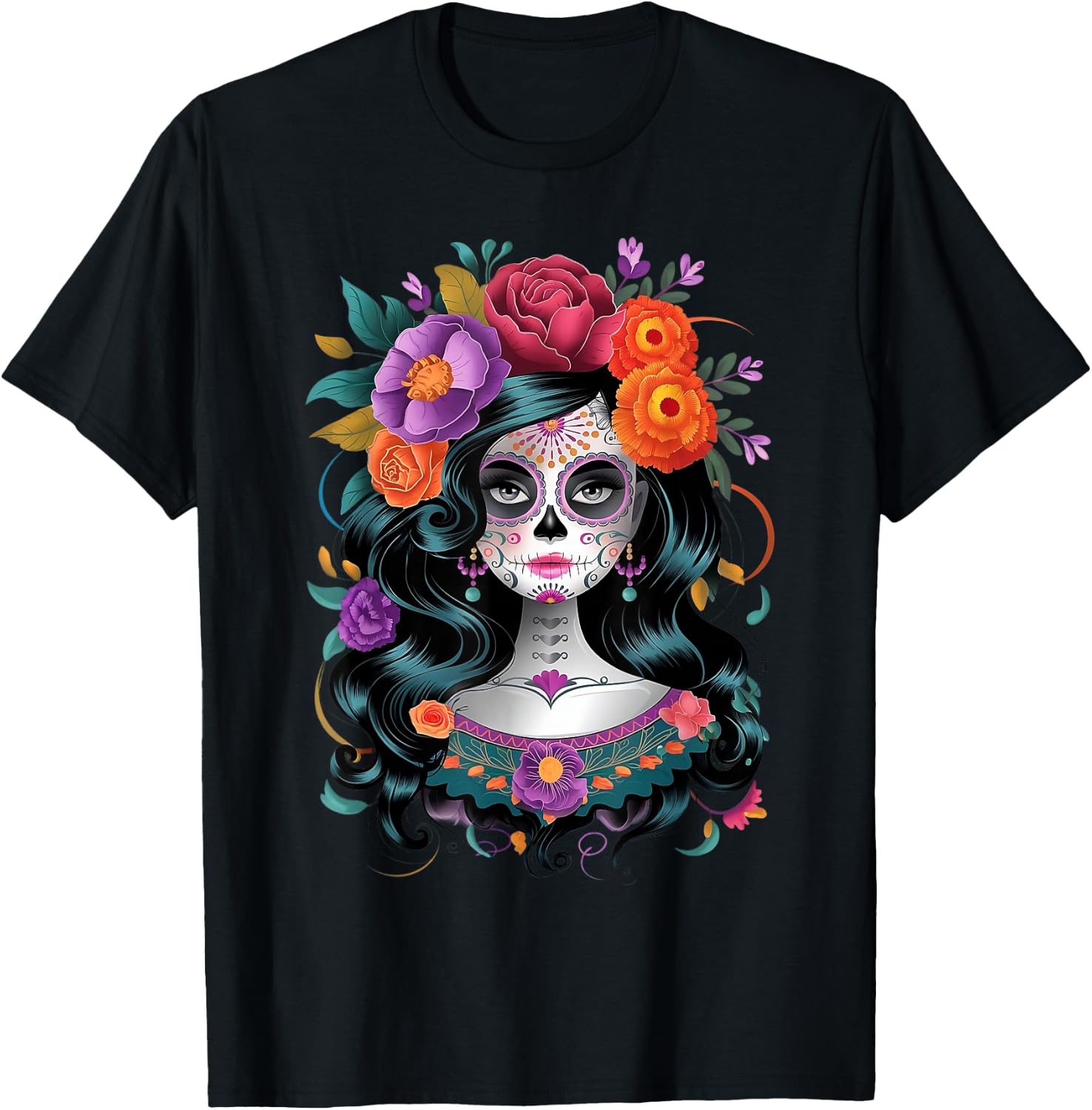 De Los Muertos La Catrina День Мёртвых Женская футболка с сахарным черепом XXXXL