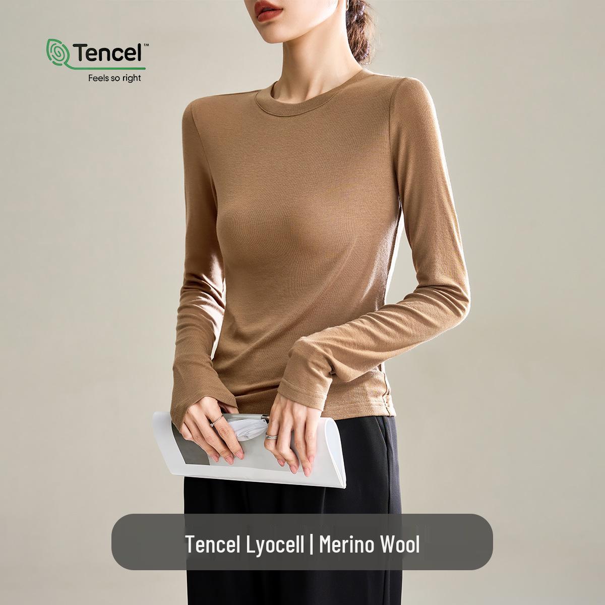 

Женский белый топ-базовый слой с длинным рукавом из шерсти лиоцелла Tencel - Коллекция Осень/Зима 2025 XXXL