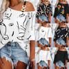 New Autumn European and American Fashion Splicing Loose Casual Top Women's Printed T-shirt