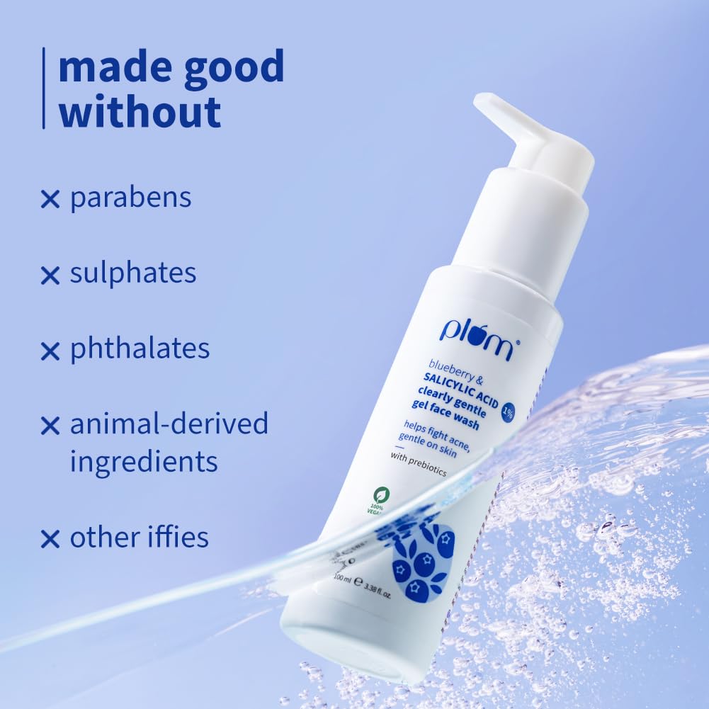 Plum 1% Salicylic Acid Gentle Gel Face Wash with Blueberry for Oily Acne-Prone Skin 100 ml