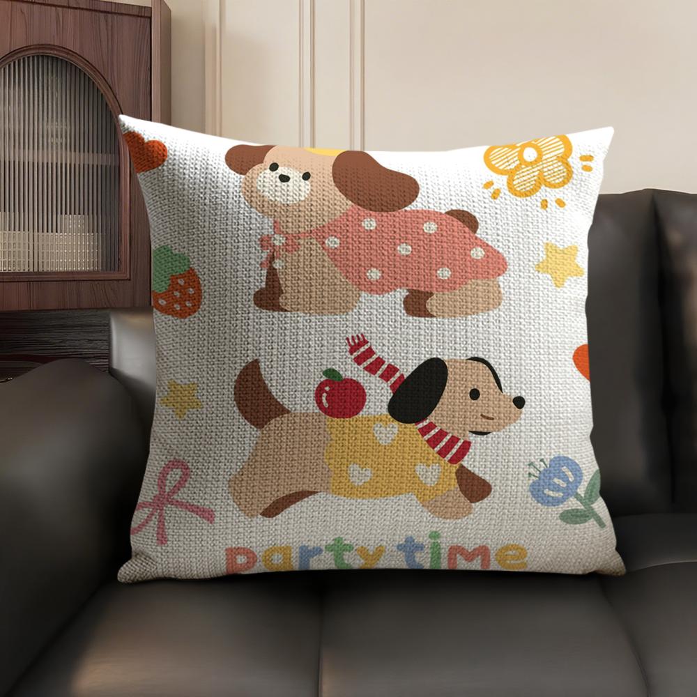 Cute and Free Cats and Dogs Cushion Cover Natural Linen Organic Fabric DoubleSided Printing Sofa Home Decor Breathable
